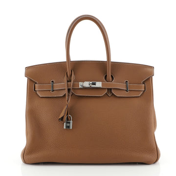 Hermes Birkin Handbag Brown Clemence with Palladium Hardware 35