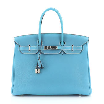 Hermes Birkin Handbag Blue Togo with Palladium Hardware 35