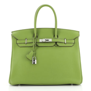 Hermes Birkin Handbag Green Togo with Palladium Hardware 35