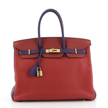 Hermes Birkin Handbag Tricolor Clemence with Gold Hardware 35