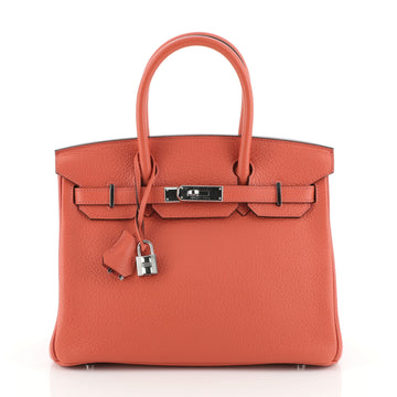 Hermes Birkin Handbag Red Clemence with Palladium Hardware 30