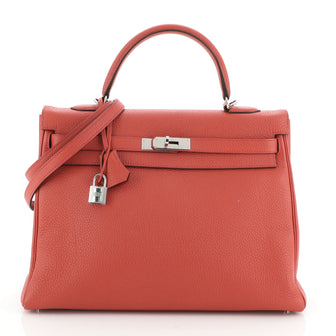 Hermes Kelly Handbag Red Togo with Palladium Hardware 35