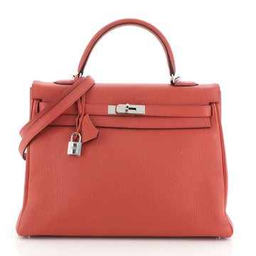 Hermes Kelly Handbag Red Togo with Palladium Hardware 35