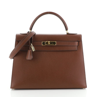 Hermes Kelly Handbag Brown Ardennes with Gold Hardware 32