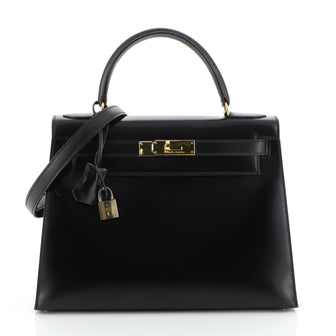 Hermes Kelly Handbag Black Box Calf with Gold Hardware 28