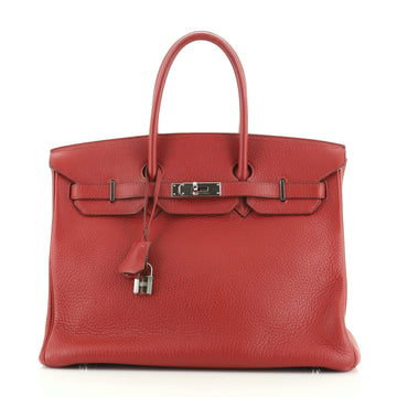 Hermes Birkin Handbag Red Clemence with Palladium Hardware 35