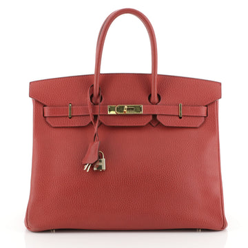 Hermes Birkin Handbag Red Ardennes with Gold Hardware 35