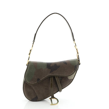 Vintage Saddle Bag Camouflage Printed Pixelated Leather Medium