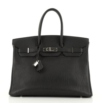 Birkin Handbag Noir Fjord with Palladium Hardware 35