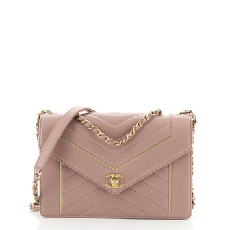 Chanel Reversed Flap Bag Chevron Lambskin Medium