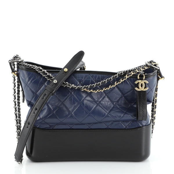 Chanel Black/Dark Blue Quilted Calf Aged Leather Small Gabrielle