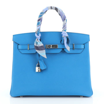 Birkin Handbag Bleu Zanzibar Epsom with Palladium Hardware 35