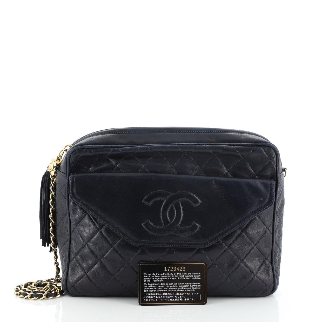 Chanel Vintage Front Pocket Camera Bag Quilted Lambskin Small Blue 517381