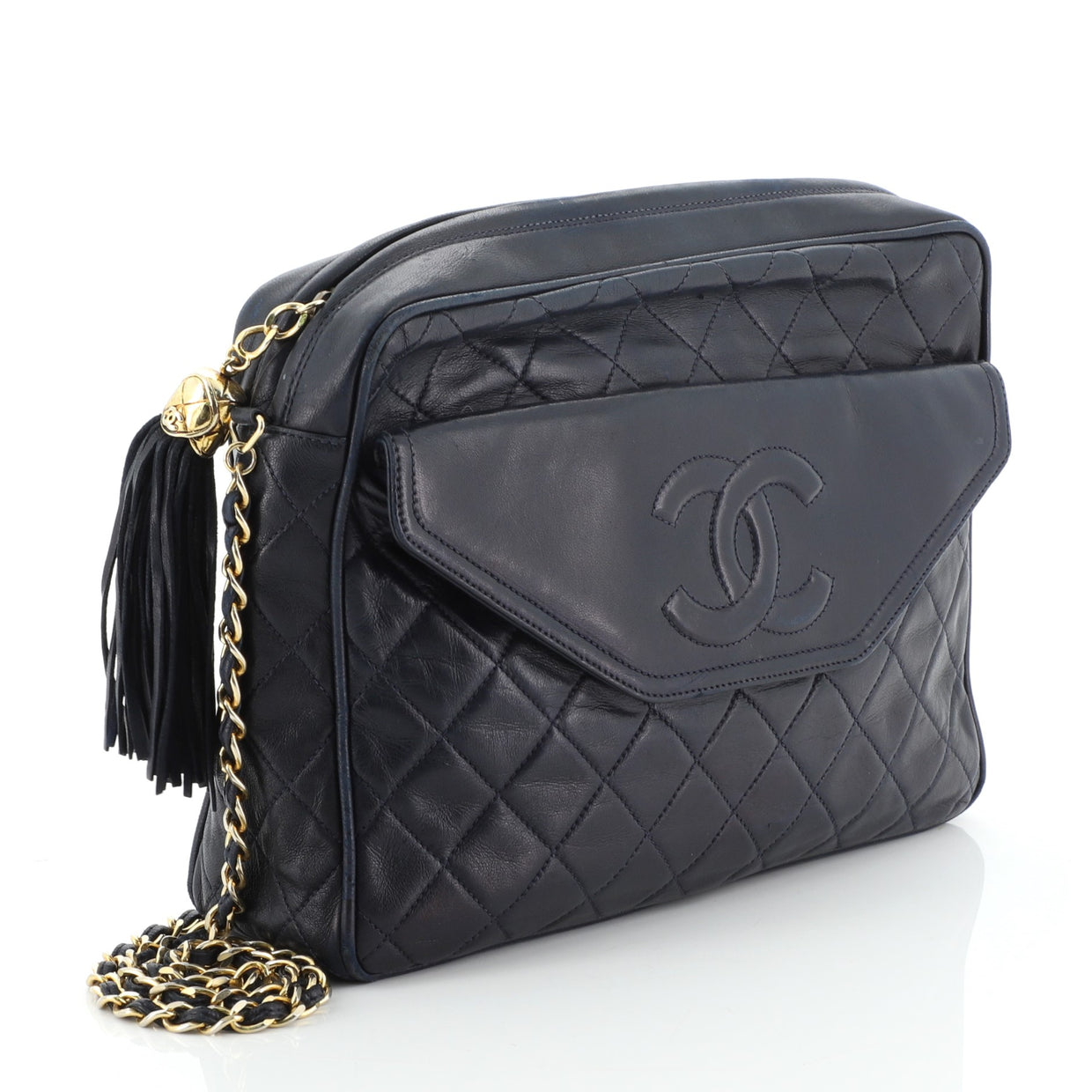 Chanel Vintage Front Pocket Camera Bag Quilted Lambskin Small Blue 517381