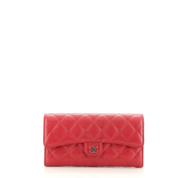 Chanel CC Gusset Classic Flap Wallet Quilted Caviar Long