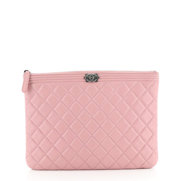 Chanel Boy O Case Clutch Quilted Lambskin Medium