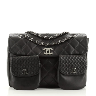 Chanel Vintage Black Quilted Lambskin Medium Multi Pocket Bag