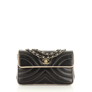 Chanel Vintage Two Tone Flap Bag Chevron Lambskin Small