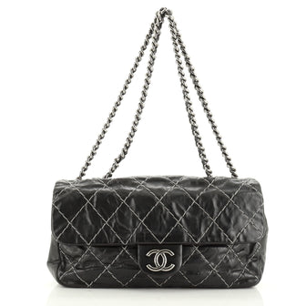 Chanel Double Stitch Flap Bag Quilted Glazed Calfskin Medium