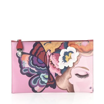 Prada Push Lock Zip Pouch Printed Saffiano Medium