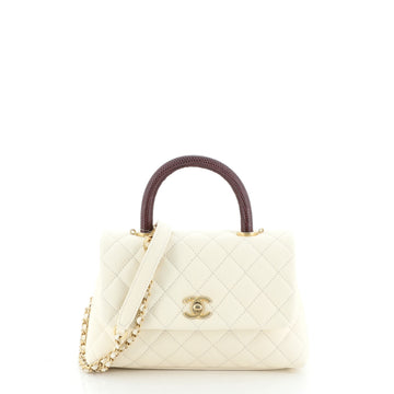 Chanel Coco Top Handle Bag Quilted Caviar with Lizard Mini
