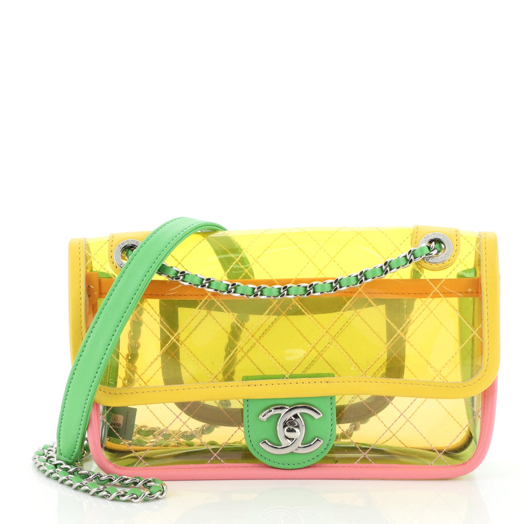 Chanel Coco Splash Flap Bag Quilted PVC With Lambskin Small Green 517854