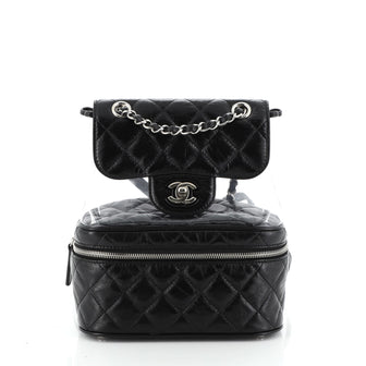 Chanel Zip Around Flap Backpack Quilted Crumpled Calfskin and PVC Small
