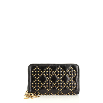 Christian Dior Lady Dior Zip Around Wallet Cannage Studded Leather 
