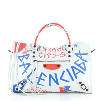 Balenciaga City Graffiti Classic Studs Bag Leather Medium