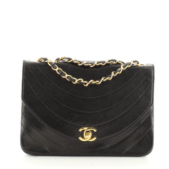 Chanel Vintage Round Flap Bag Horizontal Quilted Lambskin Small