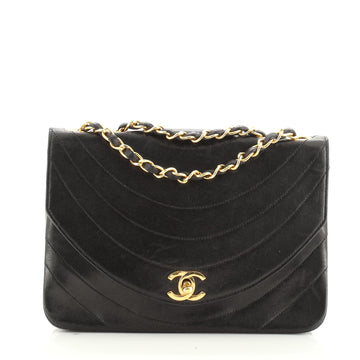 Chanel Vintage Round Flap Bag Horizontal Quilted Lambskin Small