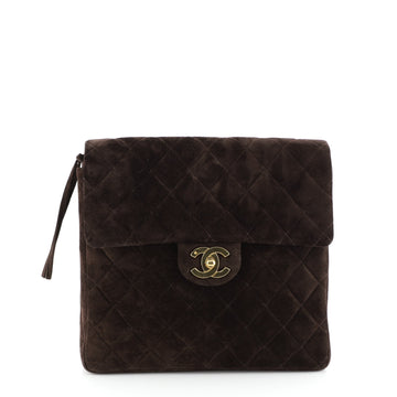 Chanel Vintage Square Flap Backpack Quilted Suede Medium