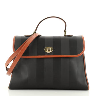 Fendi Vintage Pequin Top Handle Bag Coated Canvas Medium