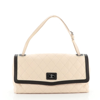 Chanel Two Tone Mademoiselle Lock Flap Bag Quilted Lambskin Large