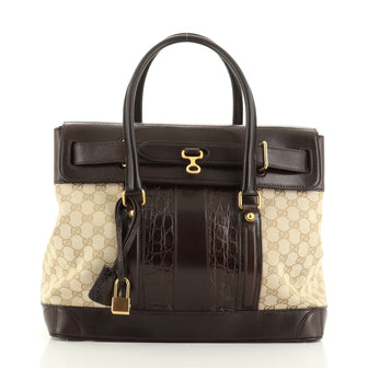 Gucci Secret Top Handle Bag GG Canvas with Crocodile and Leather Medium