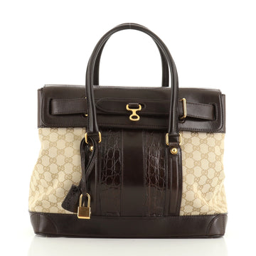 Gucci Secret Top Handle Bag GG Canvas with Crocodile and Leather Medium