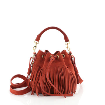 Saint Laurent Fringe Emmanuelle Bucket Bag Suede Small
