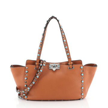 Valentino Rolling Rockstud Tote Leather with Cabochons Small