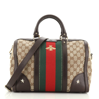 Gucci Vintage Bee Web Boston Bag GG Canvas Medium