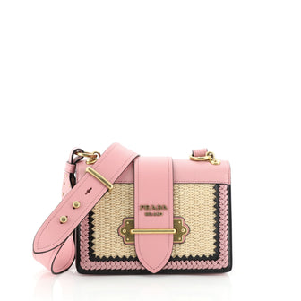 Prada Cahier Crossbody Bag Leather and Straw Small