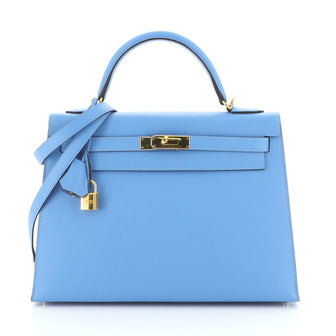 Hermes Kelly Handbag Blue Epsom with Gold Hardware 32