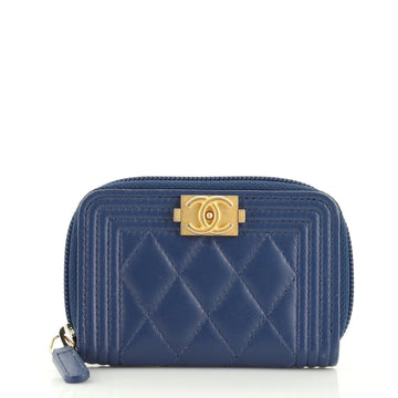 Chanel Boy Zip Coin Purse Quilted Lambskin Small