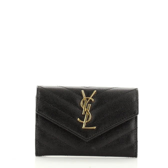 Saint Laurent Classic Monogram Flap Wallet Matelasse Chevron Leather Small