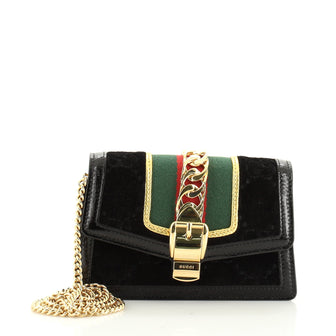 Gucci Sylvie Chain Shoulder Bag GG Velvet Super Mini