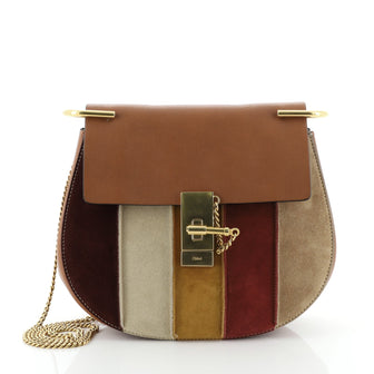 Chloe Drew Patchwork Crossbody Bag Leather and Suede Small