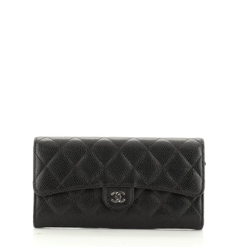 Chanel CC Gusset Classic Flap Wallet Quilted Caviar Long