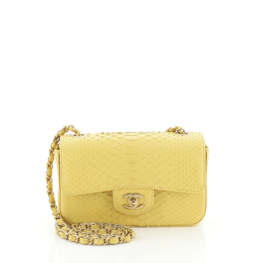 Chanel Classic Single Flap Bag Python Mini Yellow 521771