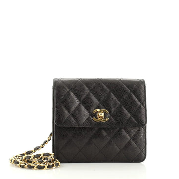 Chanel Vintage Square CC Flap Bag Quilted Caviar Mini