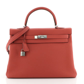 Hermes Kelly Handbag Red Togo with Palladium Hardware 35