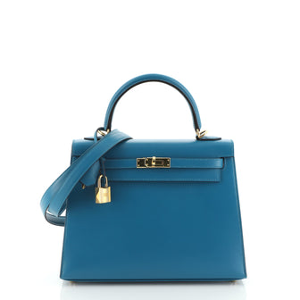 Hermes Kelly Handbag Blue Tadelakt with Gold Hardware 25